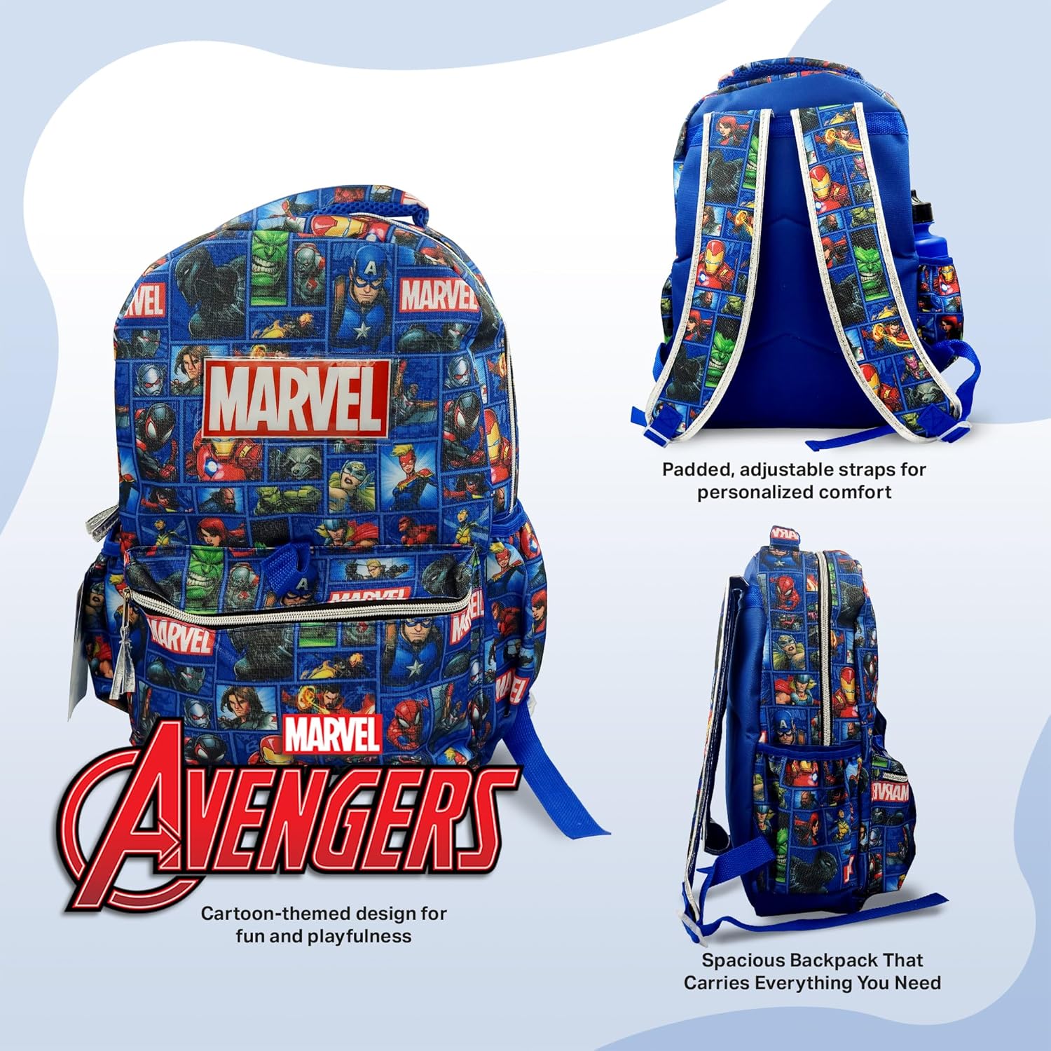 Marvel Backpack for Boys 16 inch, 6 Piece Set, Kids Backpack with Lunch Box, Ideal for Back to School & Elementary Age