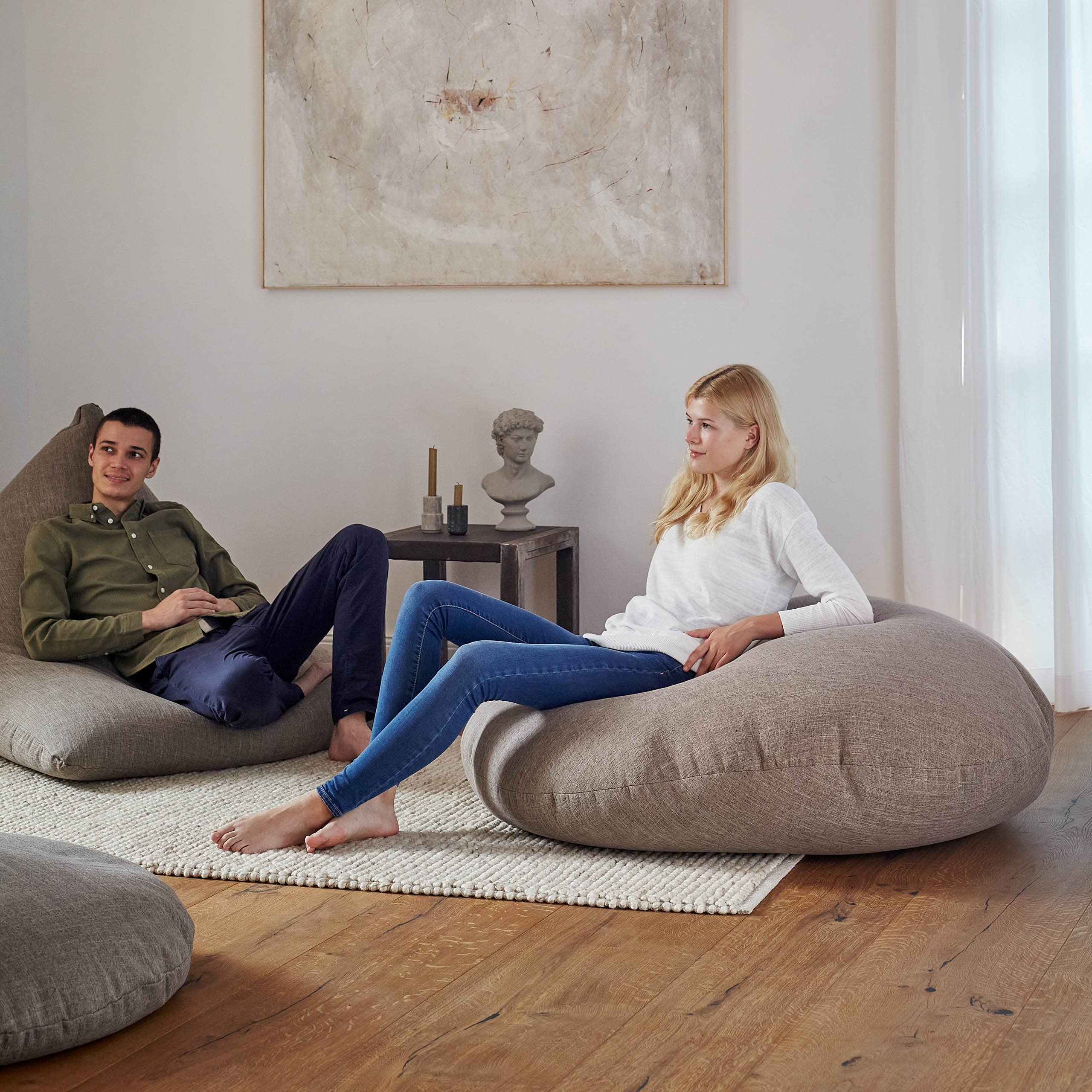 Lumaland Pouf pour Enfants & Adultes avec Fonction 2 en 1 pour s'asseoir & s'allonger | Ø 120x75 cm Fauteuil pour Salon & Intérieur | Facile d'entretien grâce à la Housse Amovible | Aqua