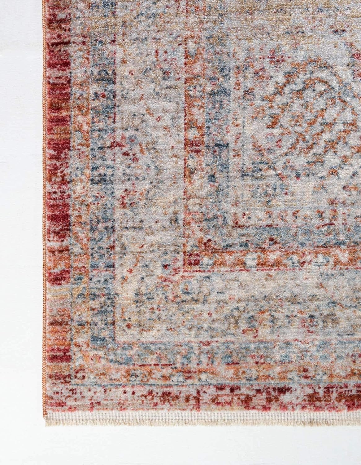 Unique Loom Noble Collection Country, Traditional, Distressed, Vintage, Geometric, Border Area Rug (8' 0 x 9' 11 Rectangular, Red/Ivory)