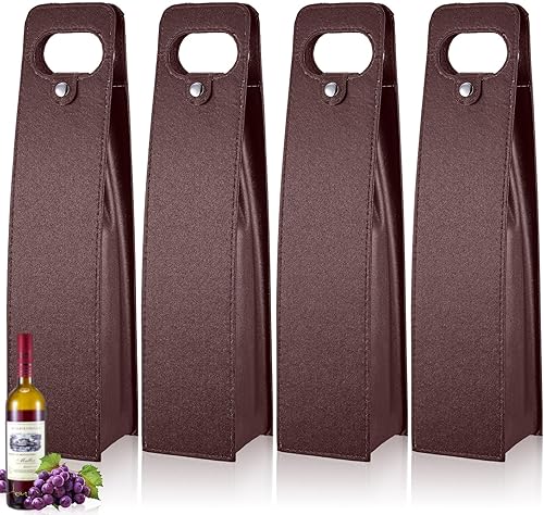 Miniatura 7 de Abbylike 4 bolsas de vino reutilizables de cuero para vino, bolsa de vino, bolsa de vino, soporte para botella individual, botella de champán,