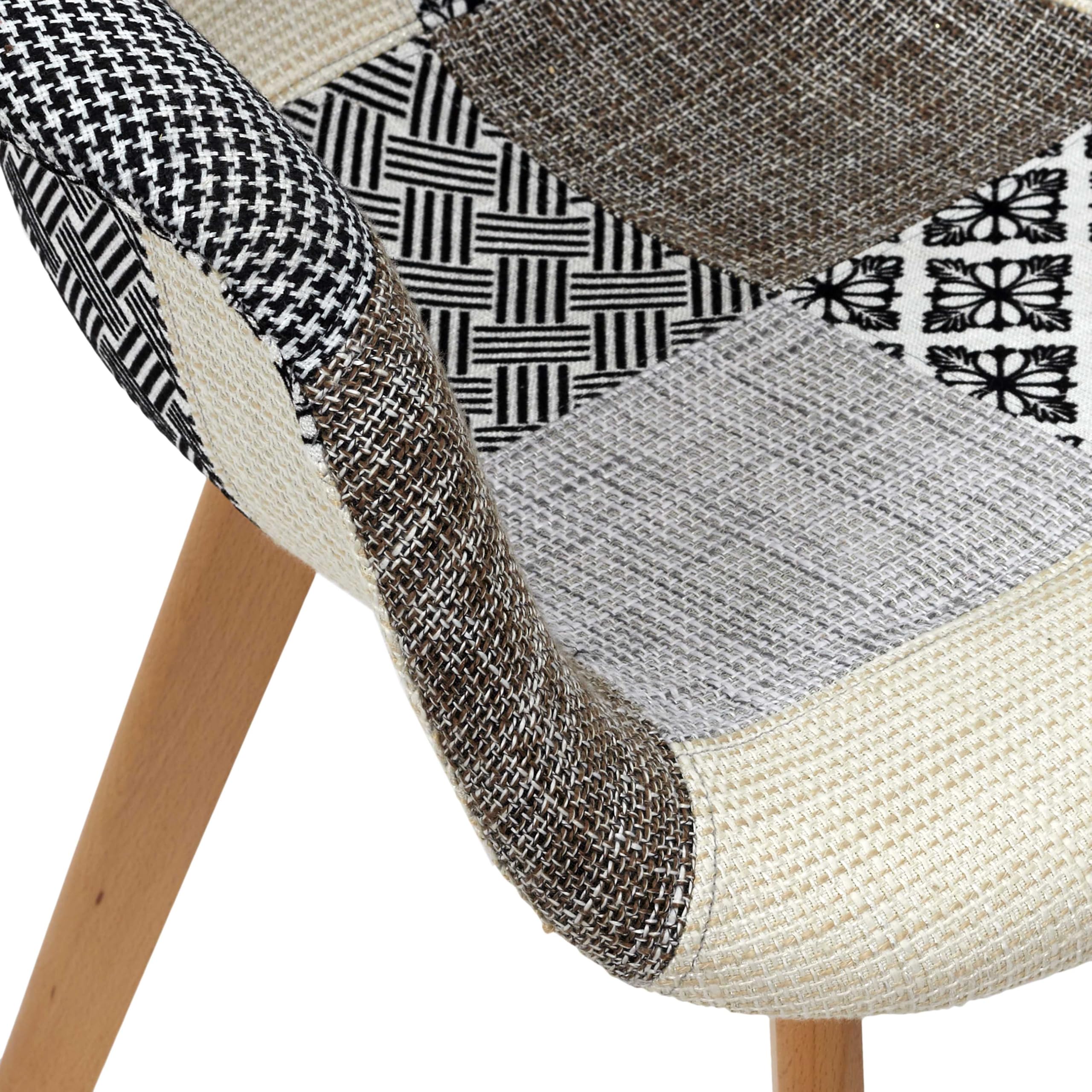 HOME DECO FACTORY Lot de 2 Fauteuils Patchwork Scandinave Bois et Tissu