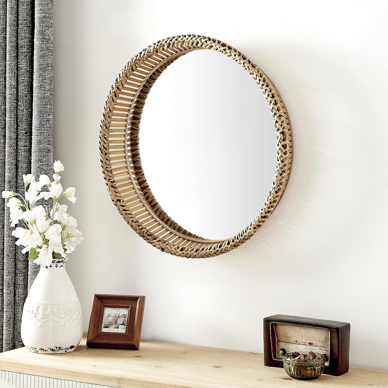 FirsTime & Co. Natural Waverly Rattan Wall Mirror, Round