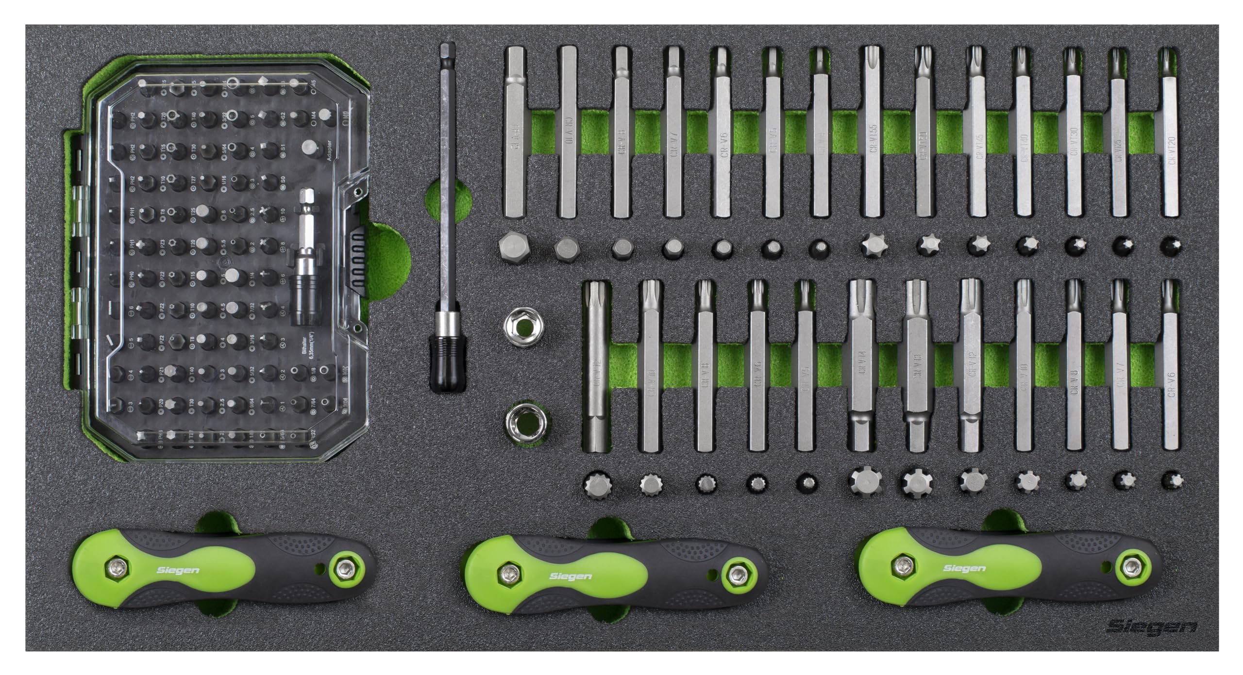 Sealey Green Siegen 170Pc Specialised Bit Set & Folding Hex Keys With Tool Tray - S01275