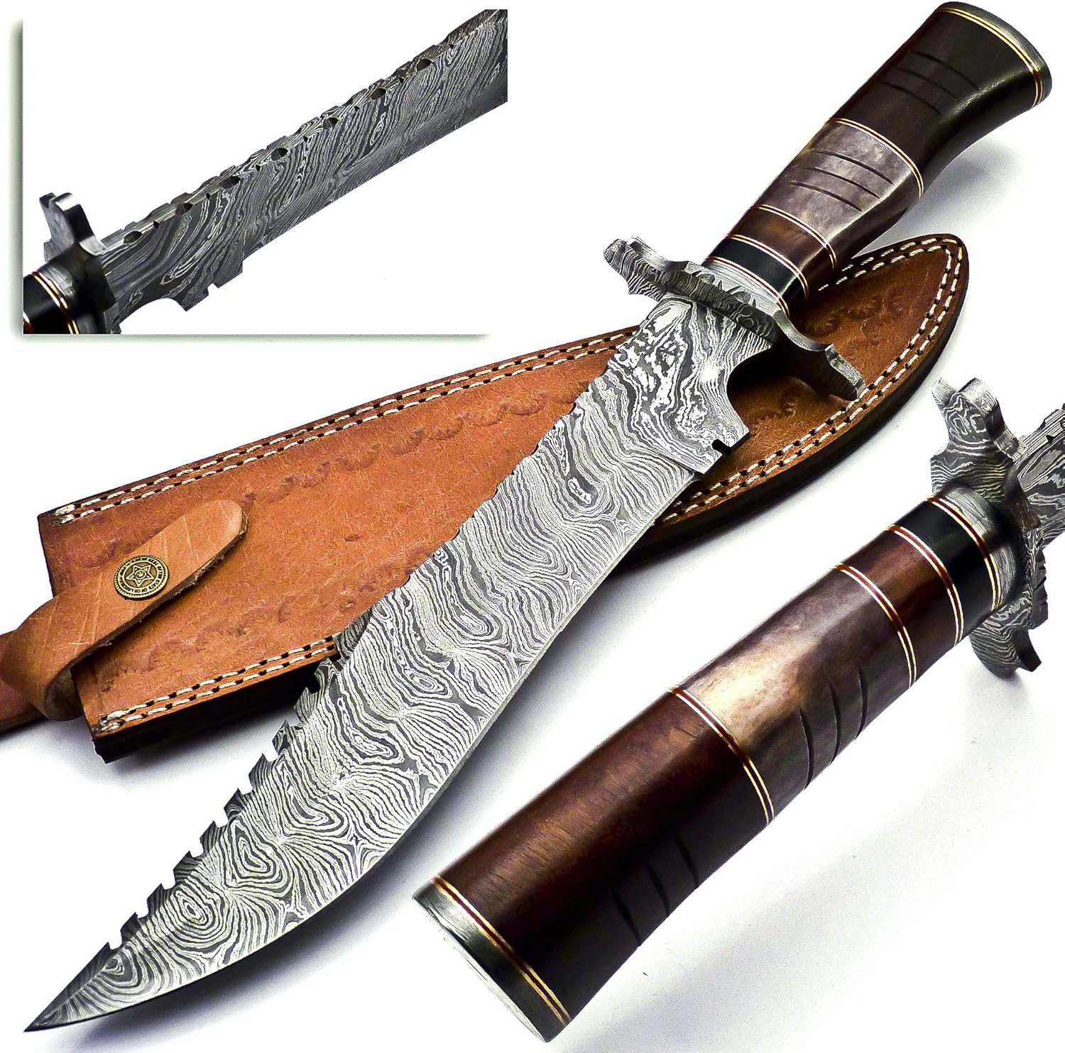 BK-3039 Handmade Damascus Steel 15 Inches Damascus Steel Hunting Knife - Beautiful Rose Wood & Bone Handle