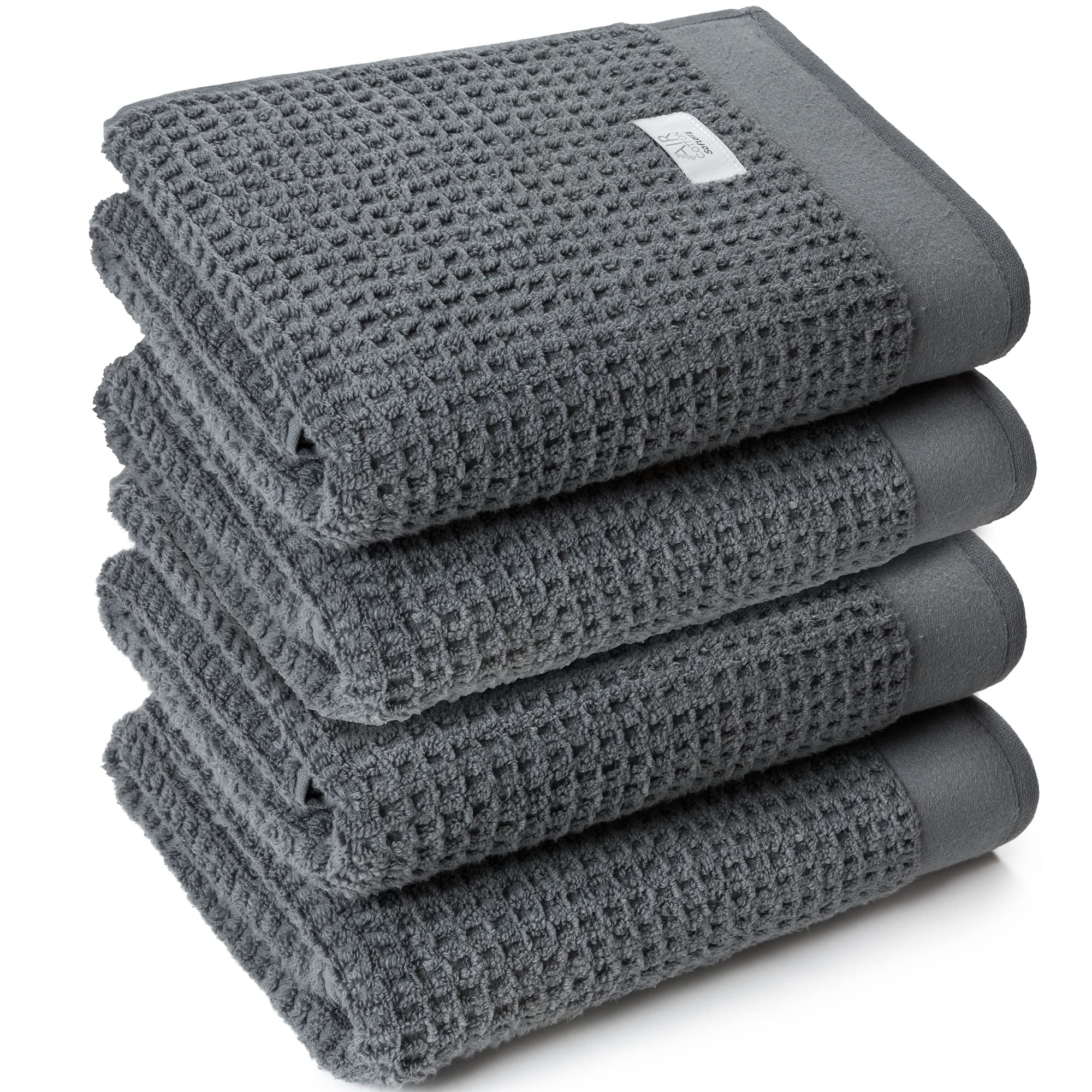Softerry Waffle Bath Towel Set - 100% Soft Cotton - Plush and Extra Absorbent - Luxury Hotel & Spa Quality - Fade Resistant - Eco-Friendly (Space Gray