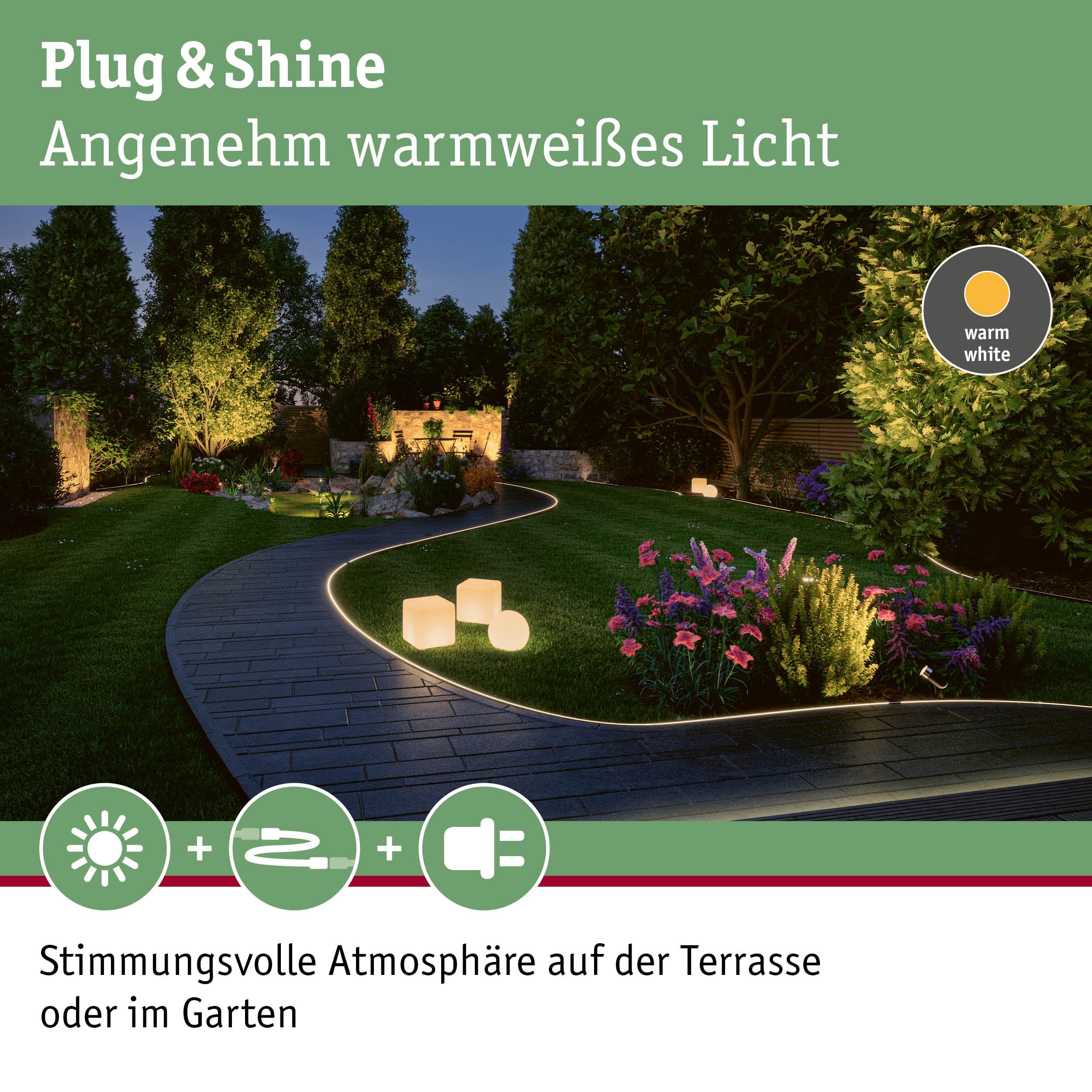 Paulmann 941.81 Objeto luminoso exterior Plug & Shine Cube IP67 3000 K 575 lm 24 V, luminaria con forma de cubo, cubo decorativo, luminaria exterior, iluminación para la terraza 94181