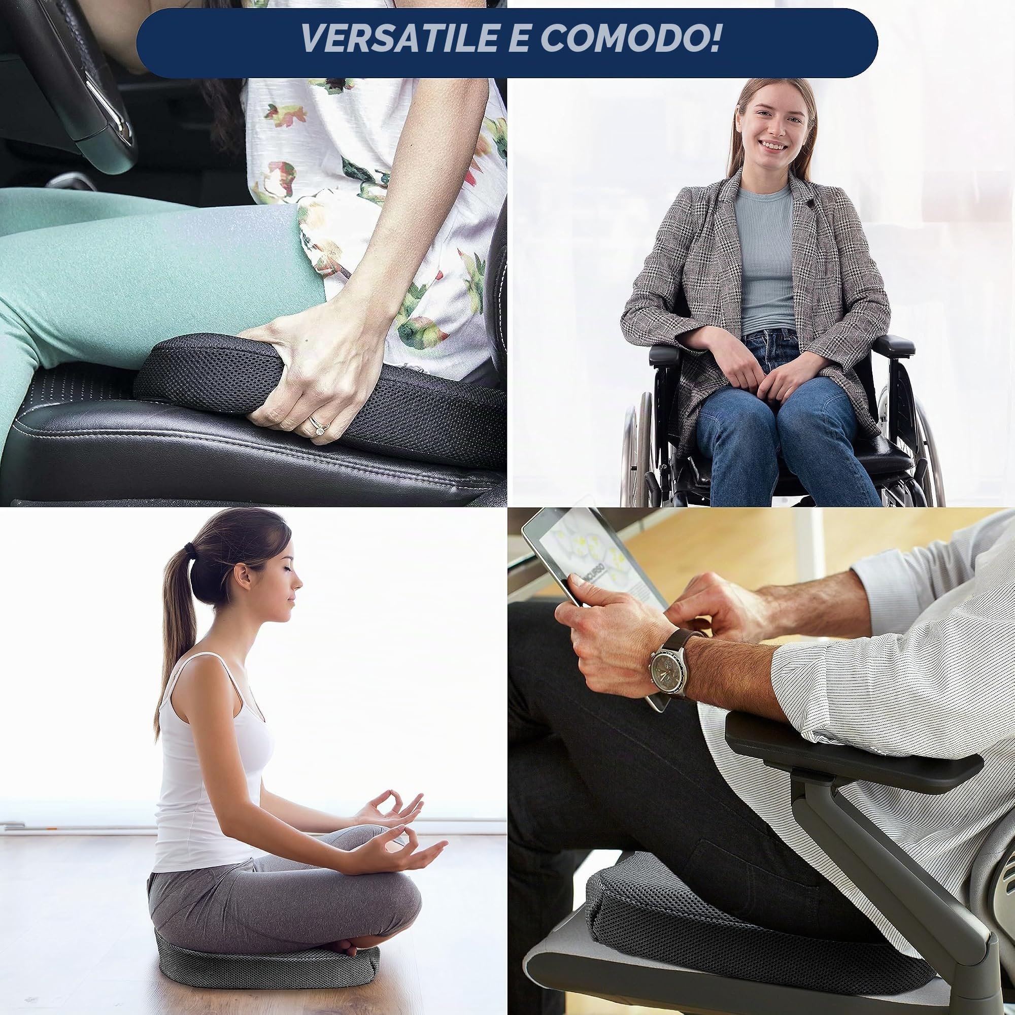 EcoNour Cuscino per coccige | Cuscino in memory foam per sollievo dal dolore alla schiena, sollievo dal dolore al coccige sciatica, ortopedico in gel antiscivolo, per sedia da ufficio, sedia a