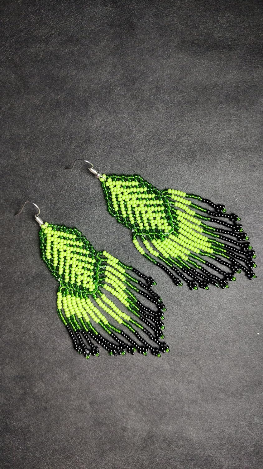 Native American Tribal Long Beaded Statement Earrings Handmade, Long Beaded Tassel Earrings Bohemian Fringe Drop Handmade Seed Bead Statement Earring - Image 2