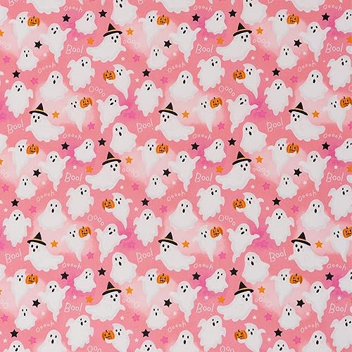 Singer, 100% Cotton, Ghosts with Stars On Pink, Cut by Yard