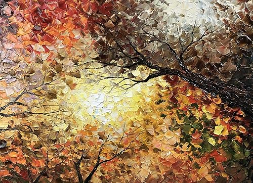 Miniatura 4 de Tiancheng Arte, 24 x 48 pulgadas, arte moderno de árbol pintado a mano, pintura al óleo, marco de madera abstracto, arte de pared para sala de