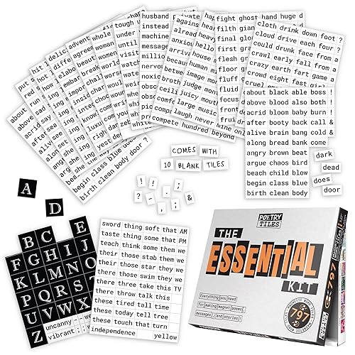 Poetry Tiles Essential Kit – 797 Word Magnets for Fridge Poems and Silly Magnetic Messages – Get Creative, Express Yourself, and Make Others Laugh at Your Witty Words