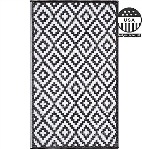 Miniatura 4 de FH Home - Alfombra para exteriores, impermeable, resistente a la decoloración, reversible, plástico reciclado de alta calidad, acabado geométrico