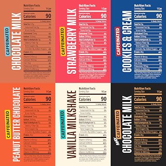 Spylt High Protein Milk - 6 Flavor Variety Pack with 60mg Caffeine & 20g Protein - 90 Calories, Ready to Drink, Sugar Free, Lactose Free Milk, Perfect for Workout Recovery & Afternoon Pick Me Up - 12 Count - Packaging May Vary