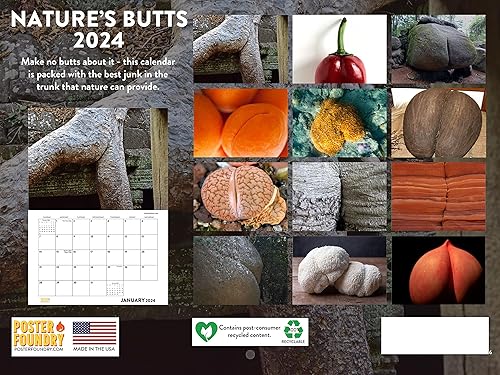 Miniatura 2 de Natures Butts Calendario 2024 Weird Butt Gag Gift Silly Calendario de pared mensual 12 meses