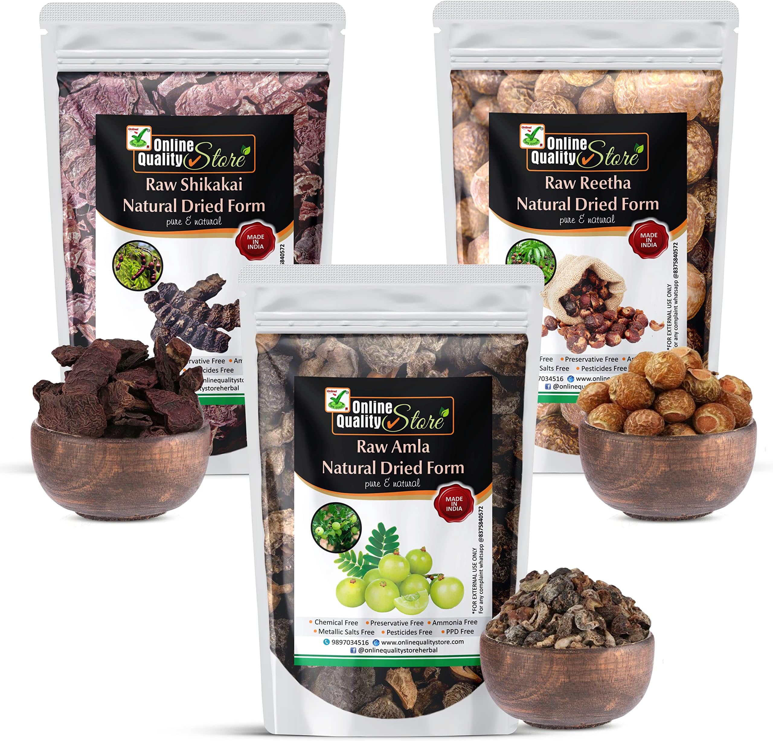 Online Quality Store Reetha Amla Shikakai (Raw Form) Combo Pack, 900 g (Pack of 3)