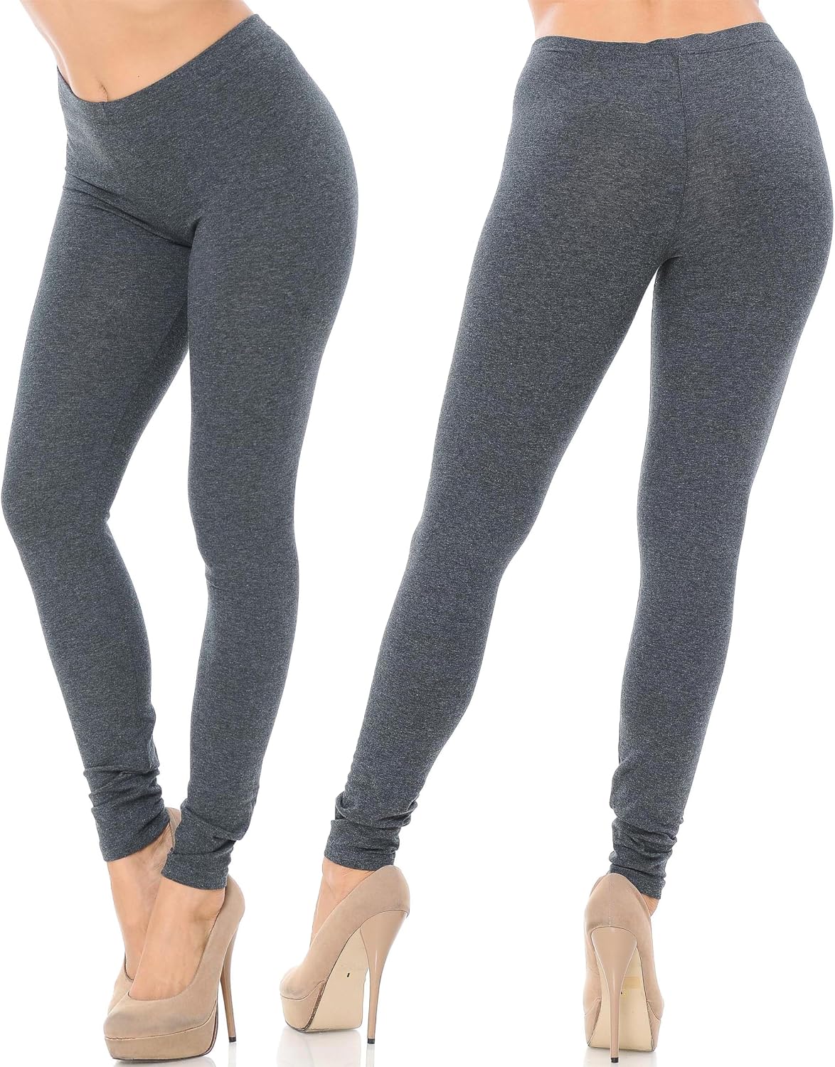 Made in The USA - Women's Leg Smoothing Full Length Solid Basic Cotton Leggings - Charcoal Large
