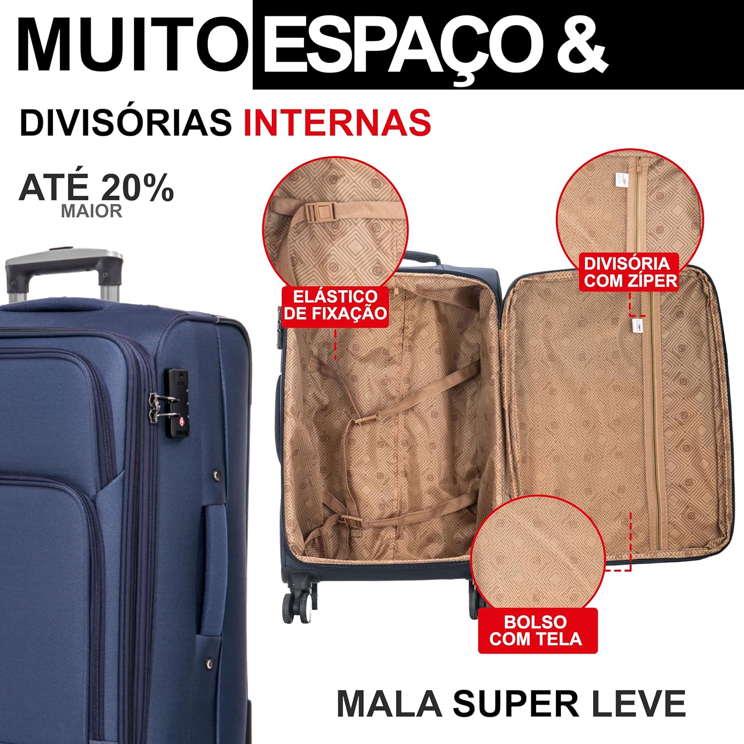 SANTINO, Mala de Viagem Little Havana Super Leve 360° Santino ALKV501G Cor: Azul Marinho SANTINO, Mala de Viagem Little Havana Super Leve 360° Santino ALKV501G Cor: Azul Marinho
