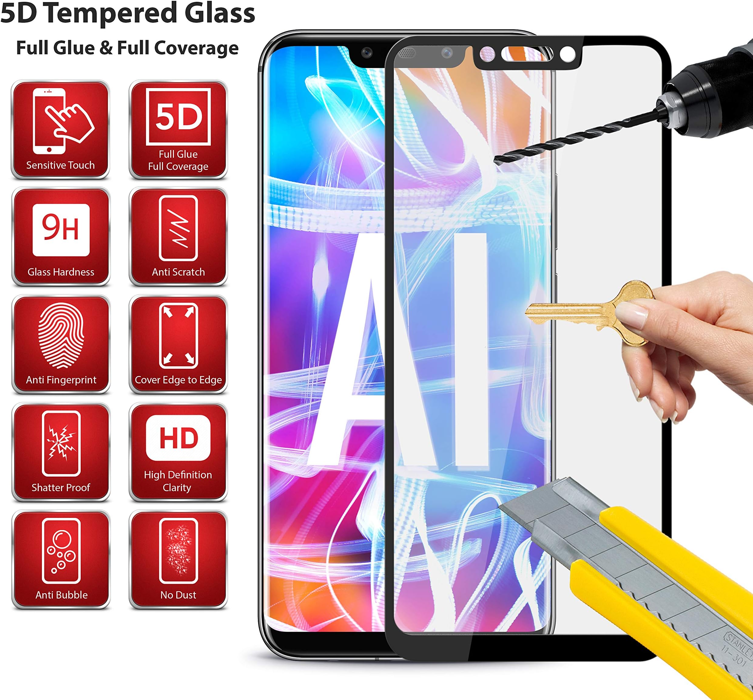 5D Glass Protector for Nokia 7.2 (2019) from Argos Custom Made Full Cover Edge to Edge Precise Cutouts for Nokia 7.2 (2019) from Argos Double Strength 5G Technology Tempered Glass Protector in Black
