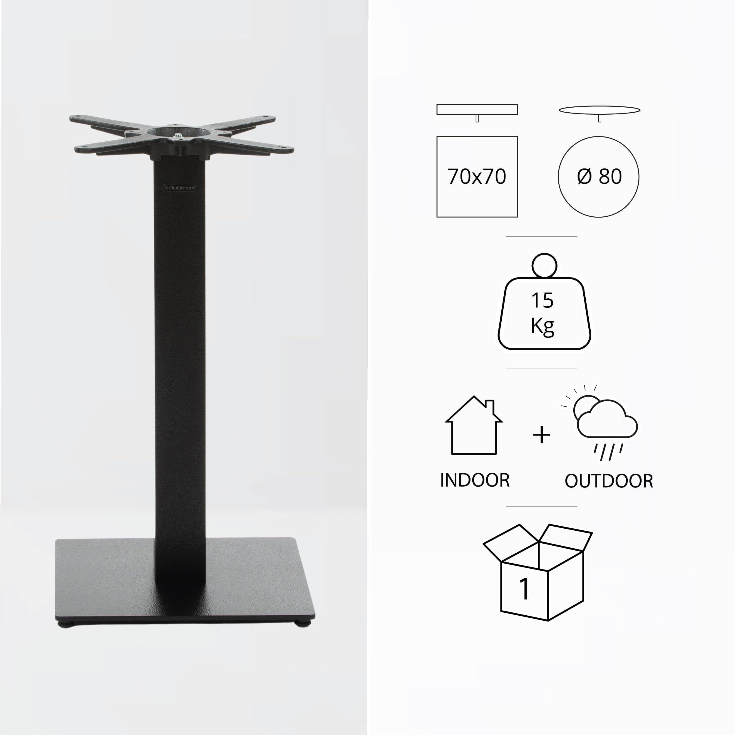 Base per Tavolo da Pranzo Premium in Metallo Nero - PJ7087 - Gambe per Tavoli (Altezza: 73 cm, Peso: 15,5 kg, Gambe per Tavoli 40x40 cm) - Max. Dimensione della Tavola: 70x70 / Ø 80 cm