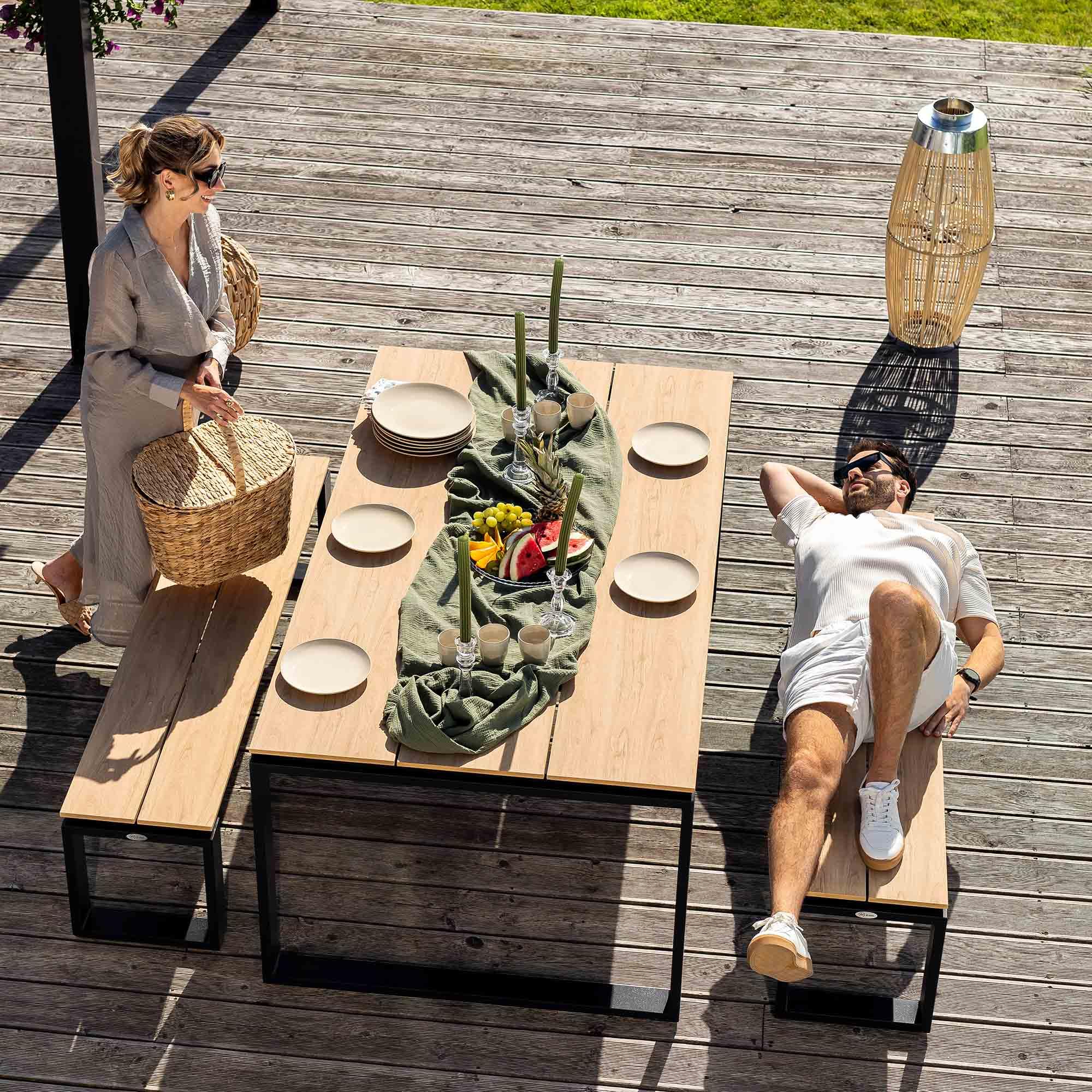 di volio Gartenbank Pisa aus Aluminium, Holzoptik, 160x36,5x41,5 cm, Gartenbank - wetterfest & langlebig, für Garten, Terrasse und Balkon (2)