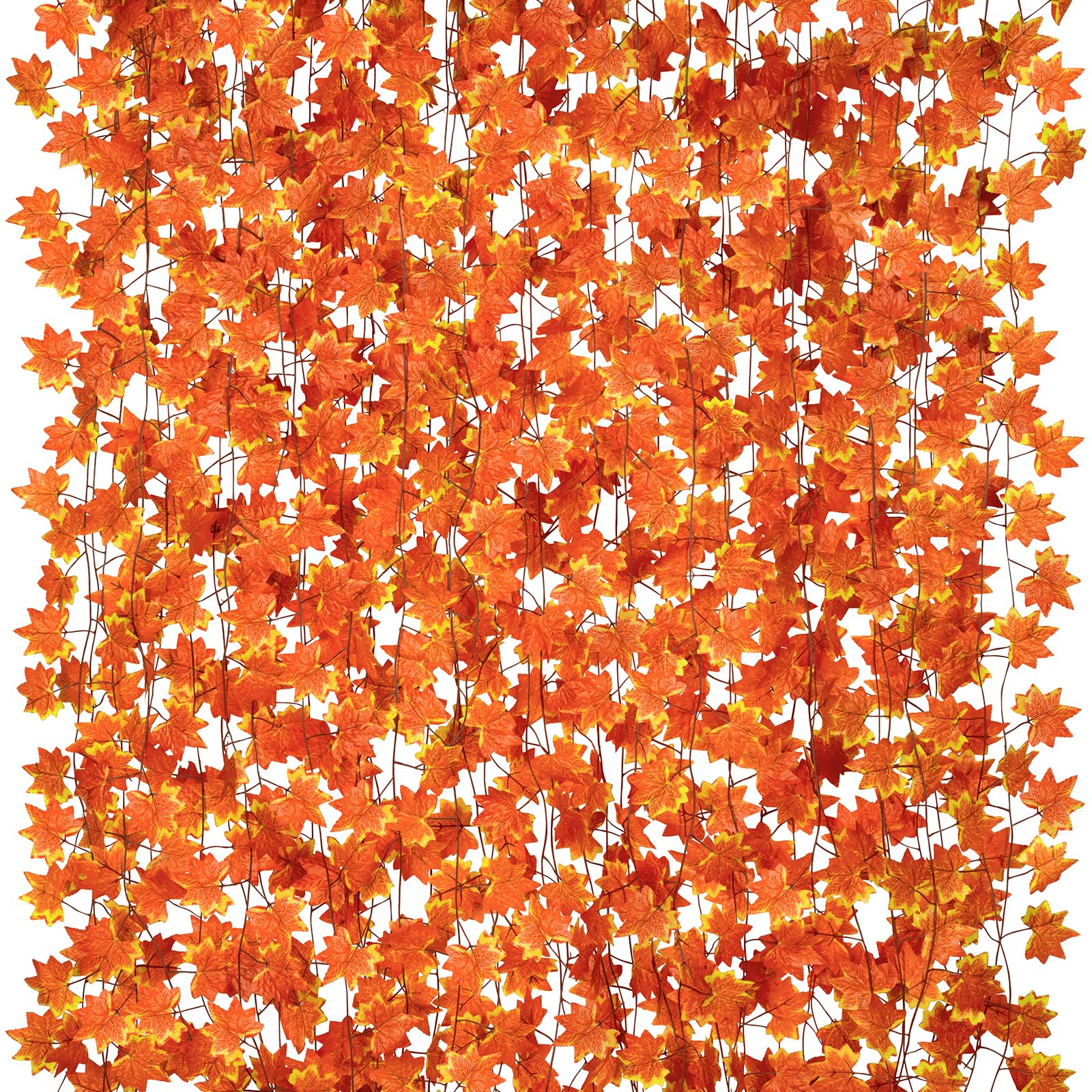 CQURE 20 Pack Fall Leaf Garland, Hanging Vines Artificial Fall Maple Leaves Thanksgiving Decor for Home Wedding Fireplace Party