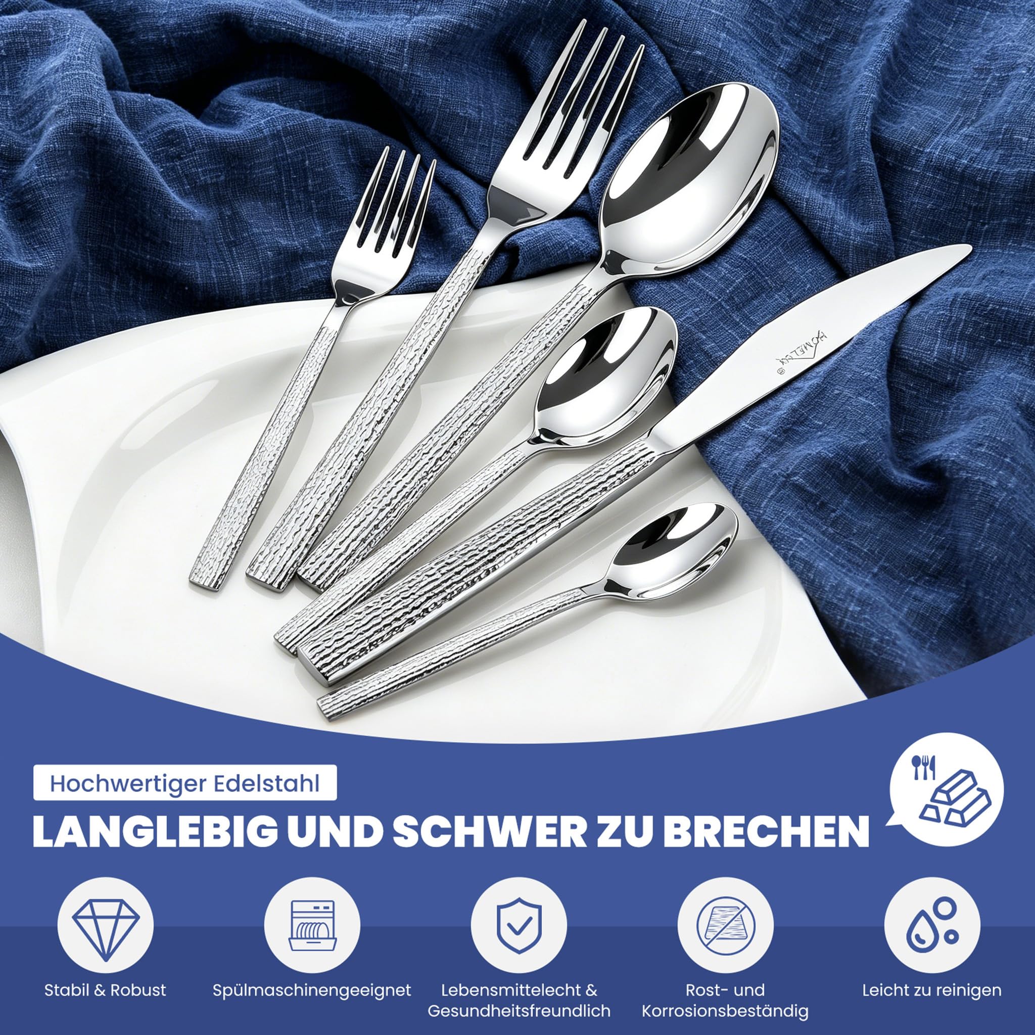 Besteck Set 12 Personen,72-tlg Edelstahl Besteckset,Spiegelpoliert HL-G2202 | Cutlery Set mit Messer Gabel Löffel,Spülmaschinenfest, Mit Besteckkassette, 6-tlg Essbesteck pro Person