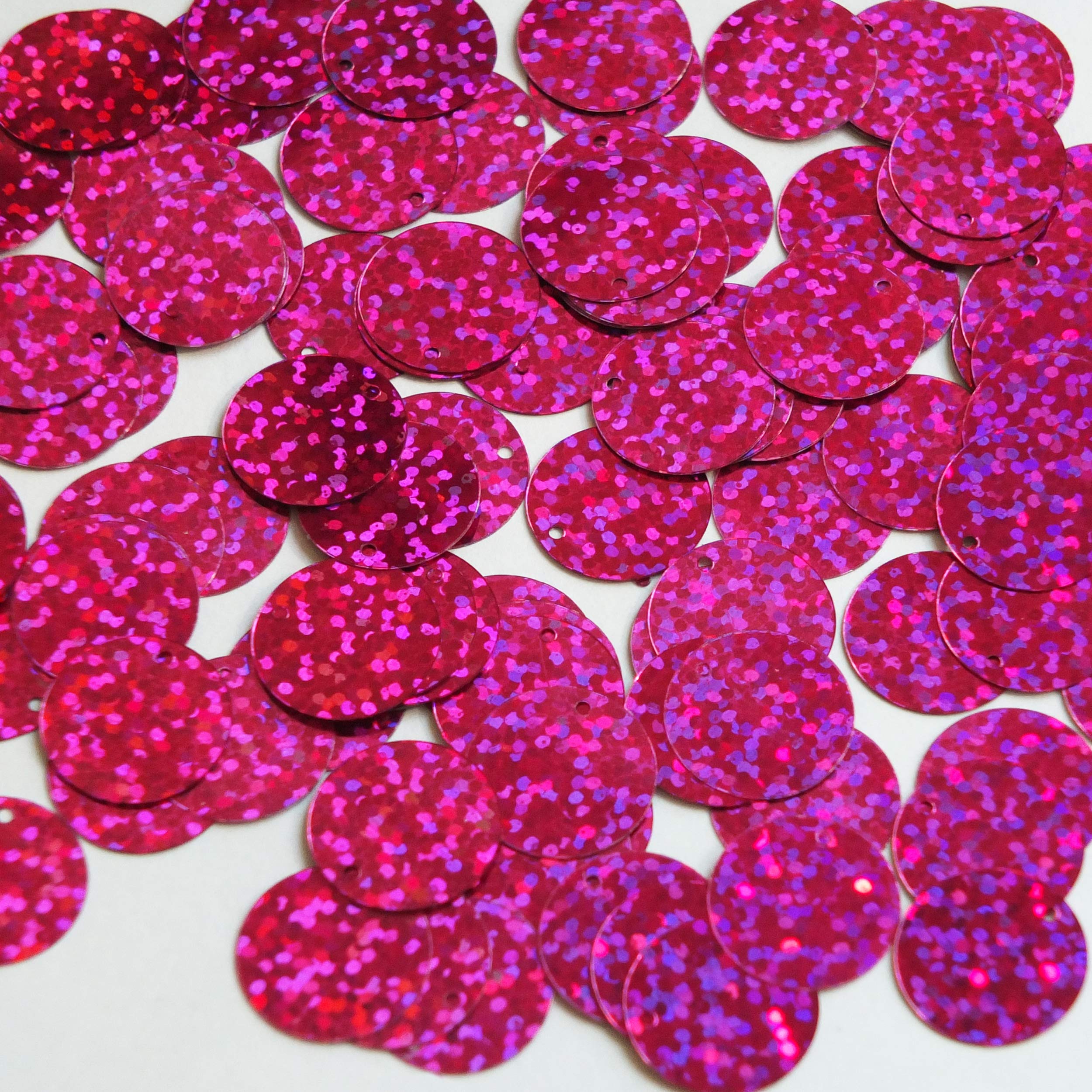 Round Flat Sequin 12mm Top Hole Fuchsia Pink Hologram Glitter Sparkle. Couture paillettes. Made in U