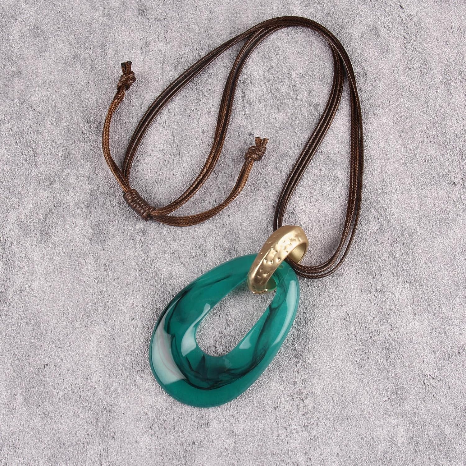 GelConnie Long Necklaces for Women Boho Large Pendant Necklace Casual Bohemian Brown Leather Choker Sweater Circle Statement Stone Necklace - Image 4