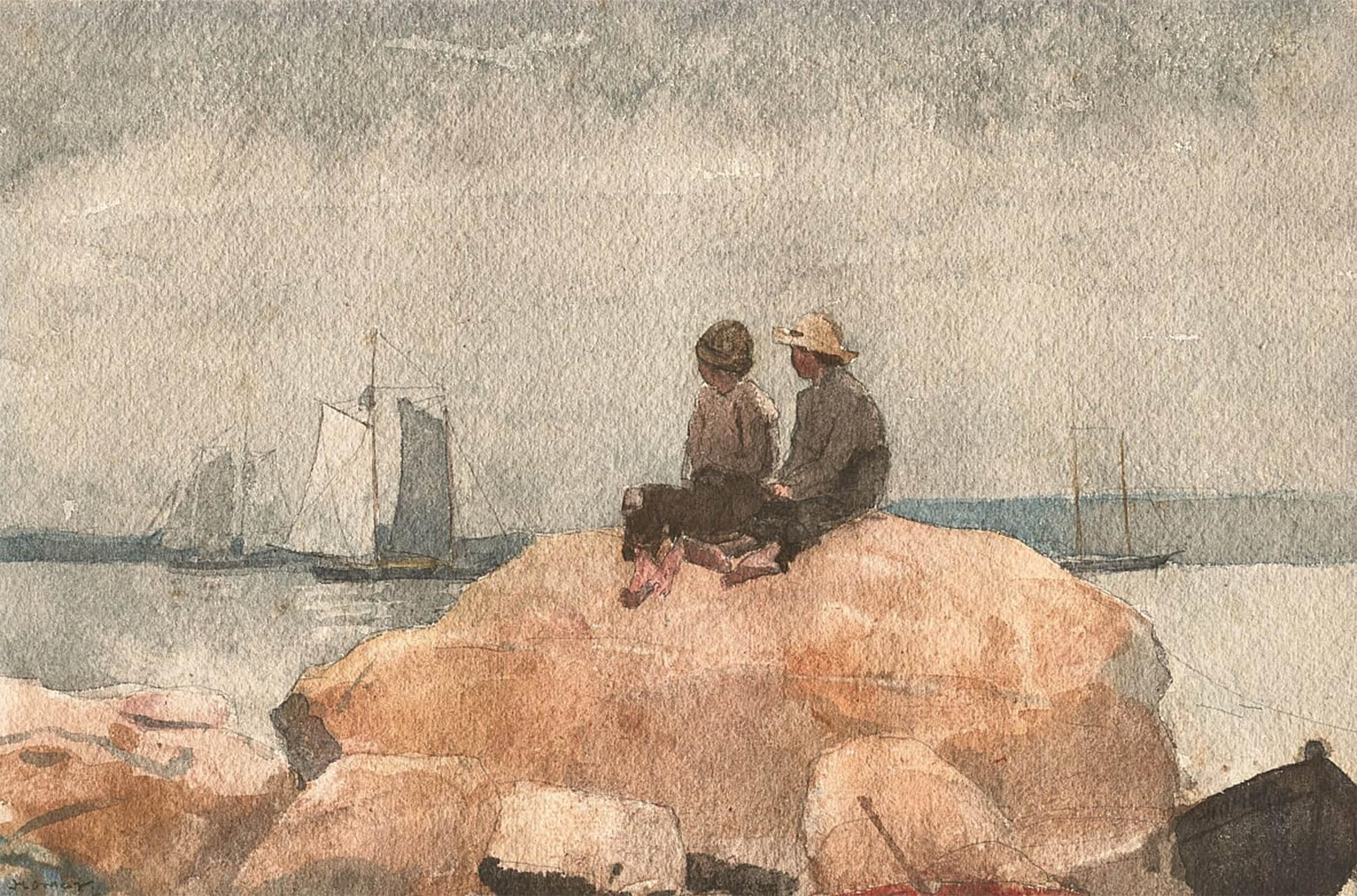 POSTERIIk Famous Modern Artwork Art Mural Two Boys Watching Schooners by Winslow Homer Oil Paintings Pictures for Home Decor 60x90cm