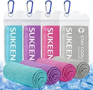 Sukeen Paquete de 4 toallas de enfriamiento para fitness, toalla de enfriamiento, color azul, rosa, rojo y gris