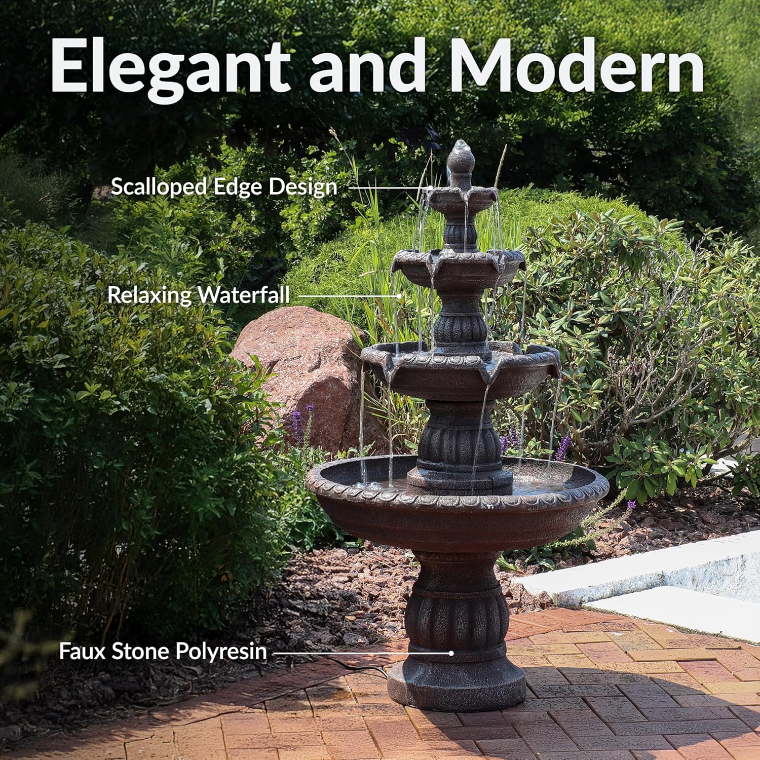 Sunnydaze Mediterranean 49-Inch 4-Tier Outdoor Water Fountain with Electric Submersible Pump for Garden, Patio, or Yard