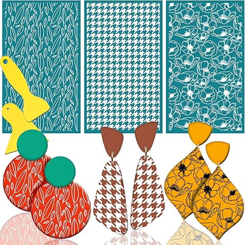 BUSOHA Plantillas de pantalla de seda de Navidad para arcilla polimérica, 3 pantallas de seda reutilizables con 2 raspadores de arcilla para