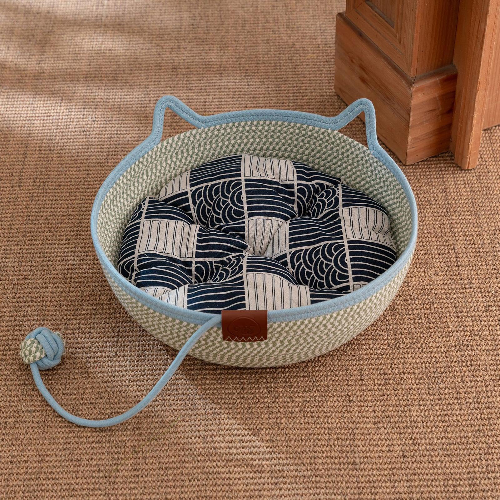 Cama para Gatos Cestita nidito para dormir de cuerda de algodón tejida | Cama para Mascotas para Todas las Estaciones Gatito Animal Viaje y Enriquecimiento para Mascot