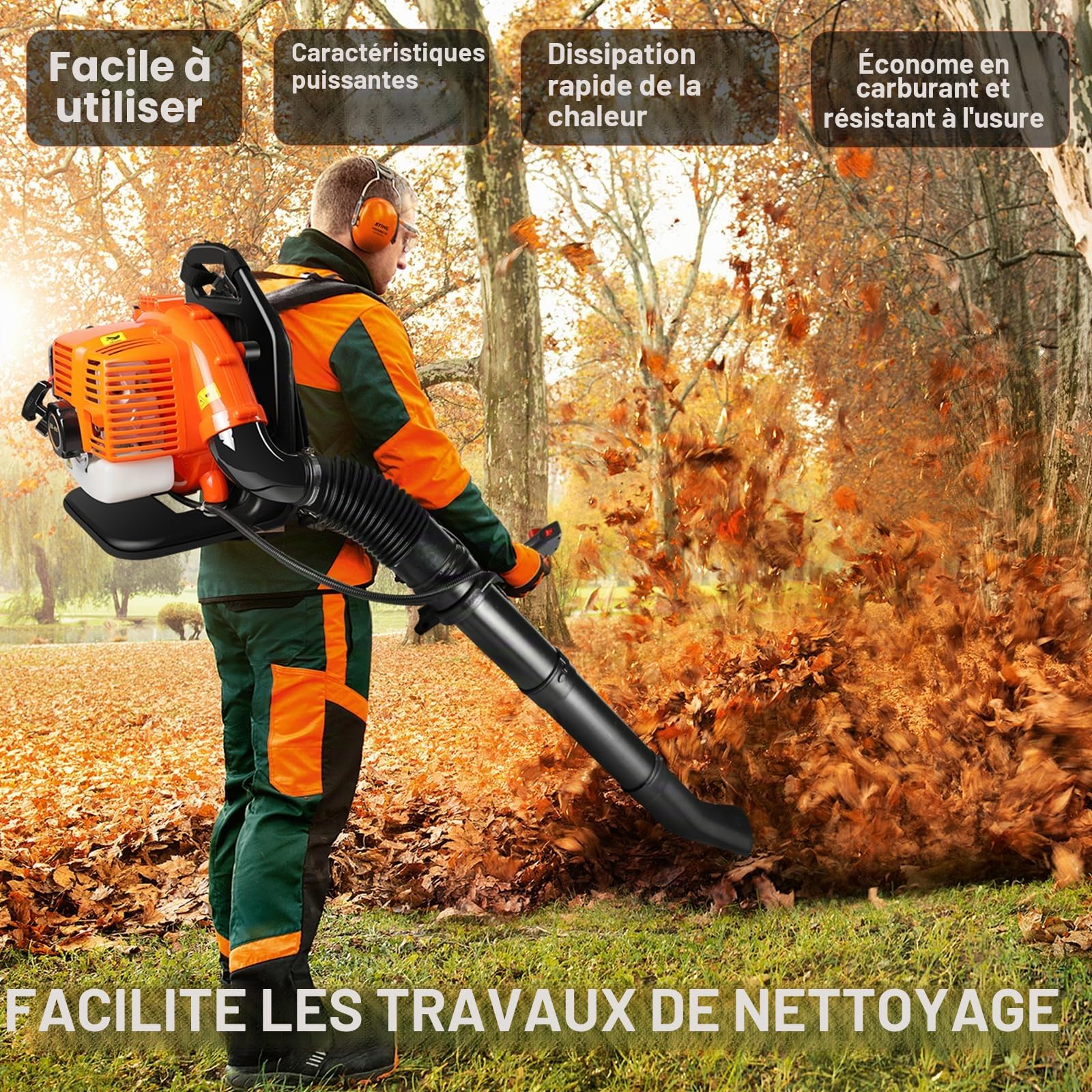LabTEC 2 Stroke Gas Powered Leaf Blower, 43CC Petrol Backpack Leaf Blower, Speed-Adjusted Cordless Garden Blower for Cleaning Patios Leaves Grass Cutting Blowing Shredding Dusting Snow Removing