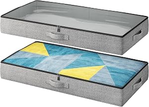 Under Bed Storage Containers, 4.5 Inches Tall Low Profile Under the Bed Storage Bins with Sturdy Sidewalls/Bottom, Collapsible Under bed Organizer for Clothes, Bedding, Gray, 2 Pack