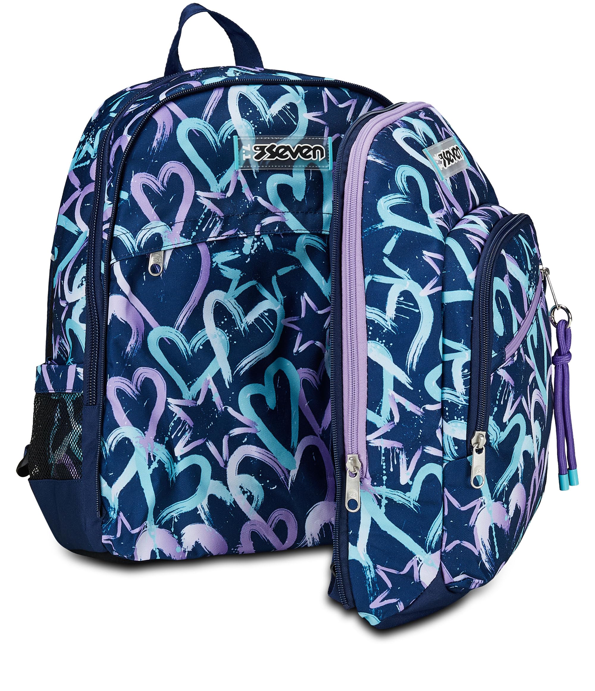 Seven Zaino Scuola Adavanced Detach, Viola Blu, Crystal Purple, Doppio Scomparto Con Tasca Staccabile Uso Zainetto, Tasca Porta PC, Tasca Porta Borraccia, Zaino Medie e Superiori, Bambina Ragazza