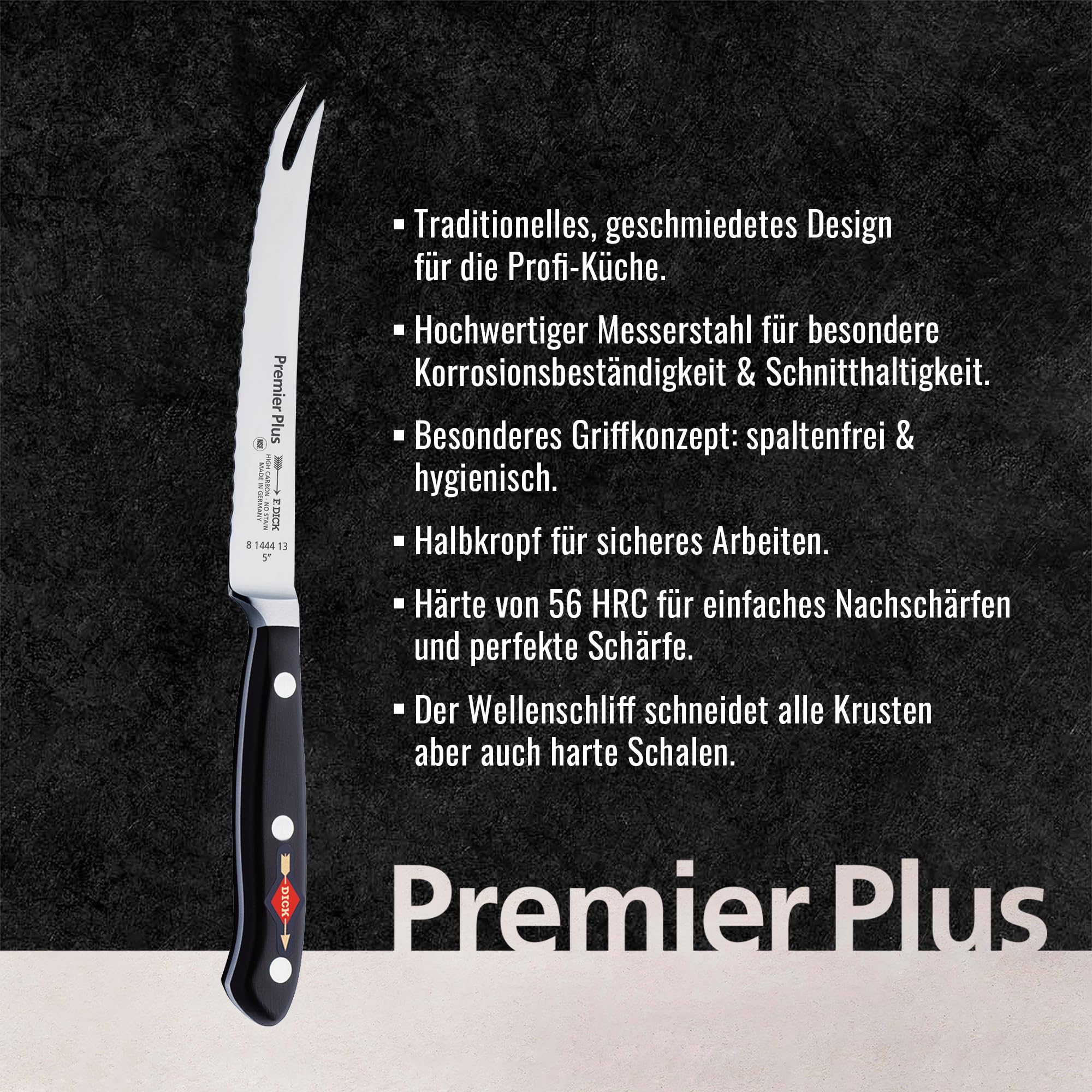 F. Dick Tomatenmesser, Premier Plus (Messer mit Klinge 13 cm, X50CrMoV15 Stahl, nichtrostend, 56° HRC) 81444132