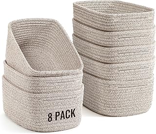 8 Pack Small Storage Baskets for Organizing, Woven Rope Bins for Bathroo...