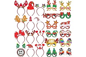 Christmas Headbands Adults Party Favors, Felt Glitter Eyeglasses Headpieces Set Kids