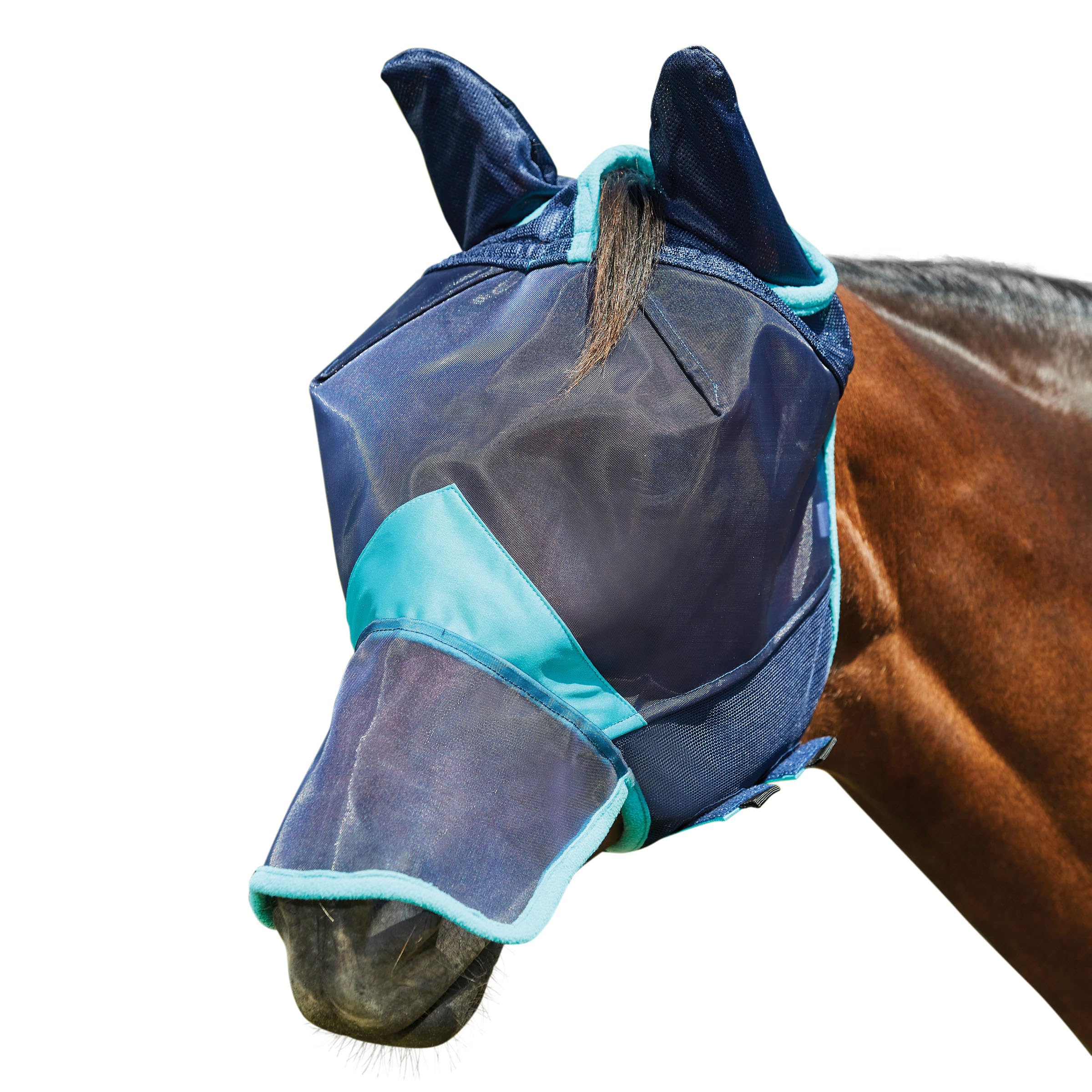 WeatherBeeta ComFiTec Deluxe Fine Mesh Mask with Ears & Nose, Navy/Turquoise, Mini โ image 1