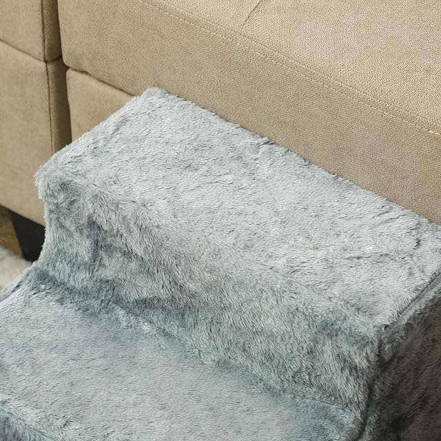 Foto 8 de 8 de PawHut Escalera para Perros de 3 Peldaños para Cama 46x35x35 cm Gris Claro
