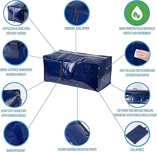 Miniatura 7 de VENO Paquete de 8 bolsas de mudanza de almacenamiento grandes resistentes, 4 paquetes de bolsas grandes para mudanzas con correa y 4 paquetes de