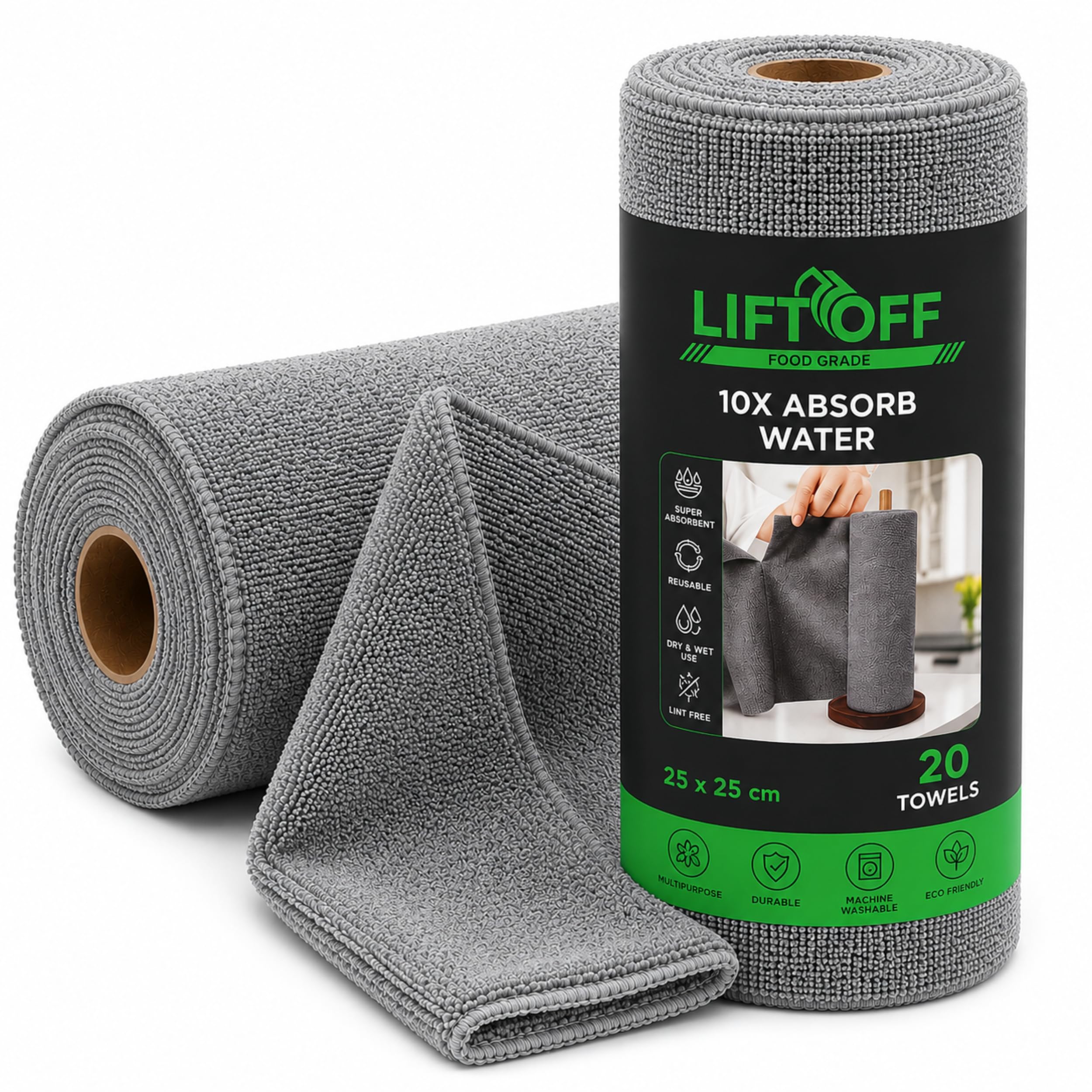 LIFTOFF Microfiber Cleaning Cloth Roll 20 Sheets,4000 Times Washable Kitchen Cleaning Towels Highly Absorbent Quick Dry & Lint-Free Cloth Roll |Tearable Multipurpose Wipes for Kitchen, Car,Glass Use-image-30