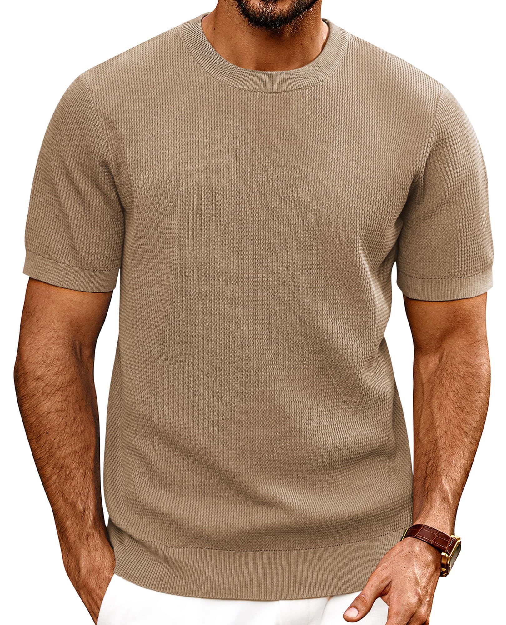 PJ PAUL JONES Mens T-Shirts Knit Short Sleeve Crewneck Shirt Casual Textured Pullover Tees