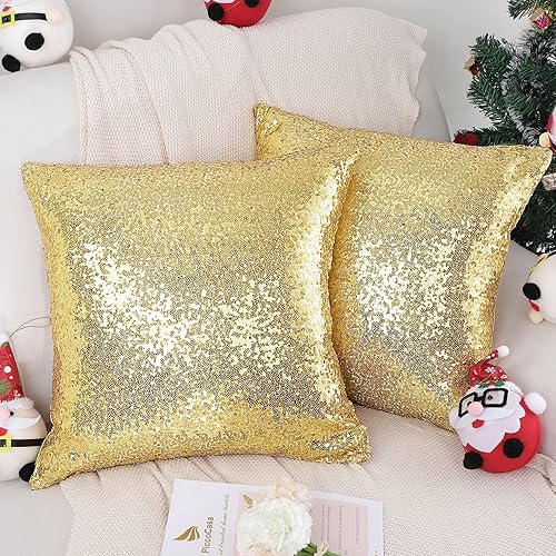Miniatura 2 de PiccoCasa 2 fundas de almohada de lentejuelas, 18 x 18 pulgadas, funda de cojín decorativa brillante, funda de almohada cuadrada de satén brillante