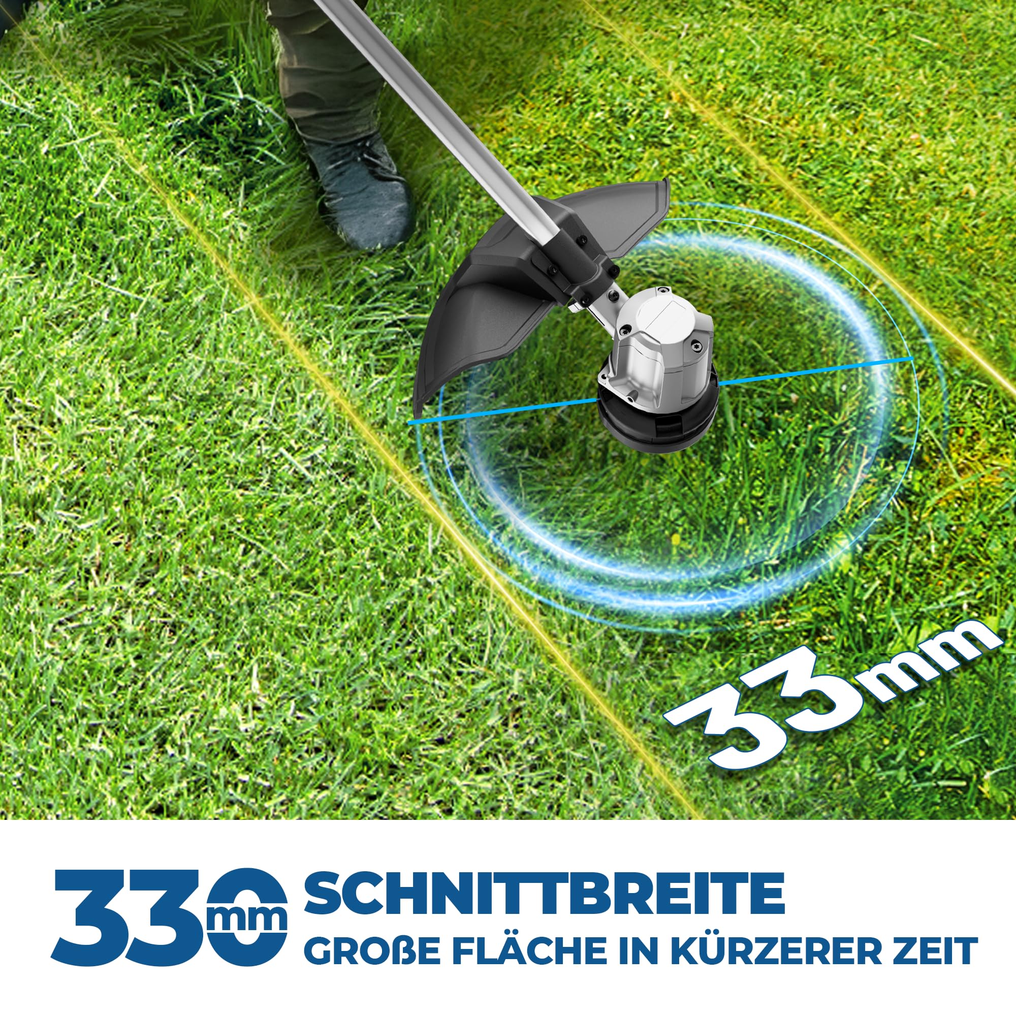 Dong Cheng Akku Rasentrimmer & Kantenschneider 40V, 33cm Schnittbreite | TIPP-Automatik, 2x2,0Ah Akku, 2,0mm Doppelfaden, Bürstenloser Motor, 2 Gang für große Gartenflächen, Blumenbeete & Zaunkanten