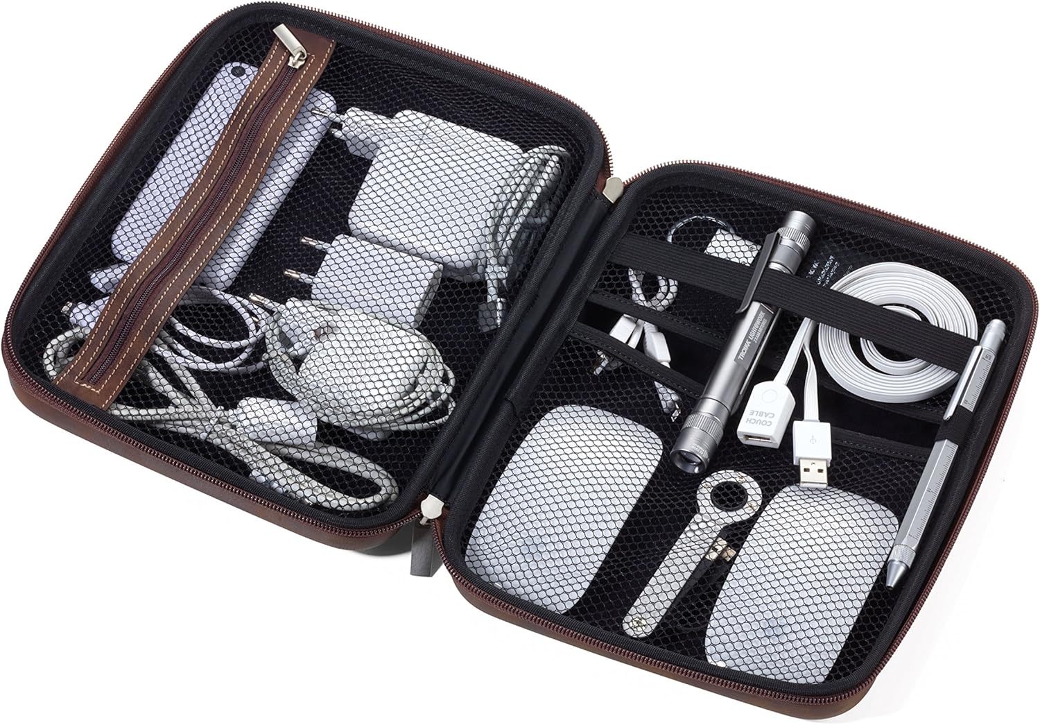 TROIKA CABLE CASE XL ? CBO50/BR ? Organizer case for cables plugs batteries & adaptors with zipper ? Cable organiser - accessory bag? 2 interior compartments elastic band ? TROIKA-original