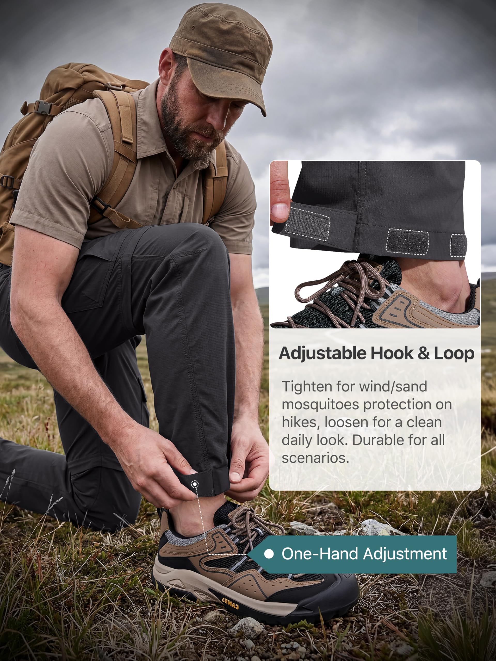FREE SOLDIER Pantalon de Randonnée Convertible Homme Imperméable Séchage Rapide Zip-Off Cargo Pêche