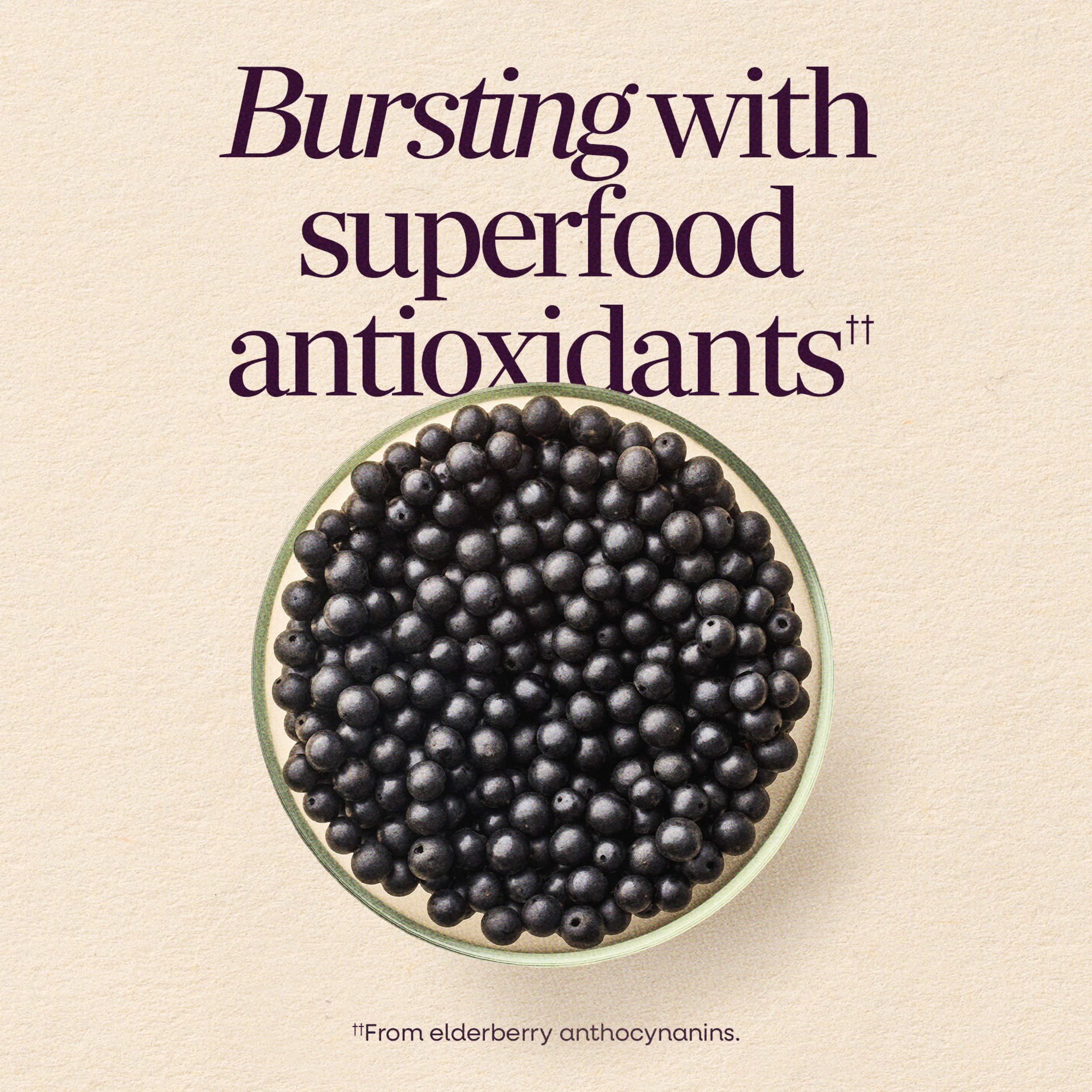 Nature’s Way Sambucus Elderberry Immune Support Gummies for Kids & Adults* with Black Elderberry Extract, Vitamin C, Vitamin D3, and Zinc, 60 Gummies (Packaging May Vary)