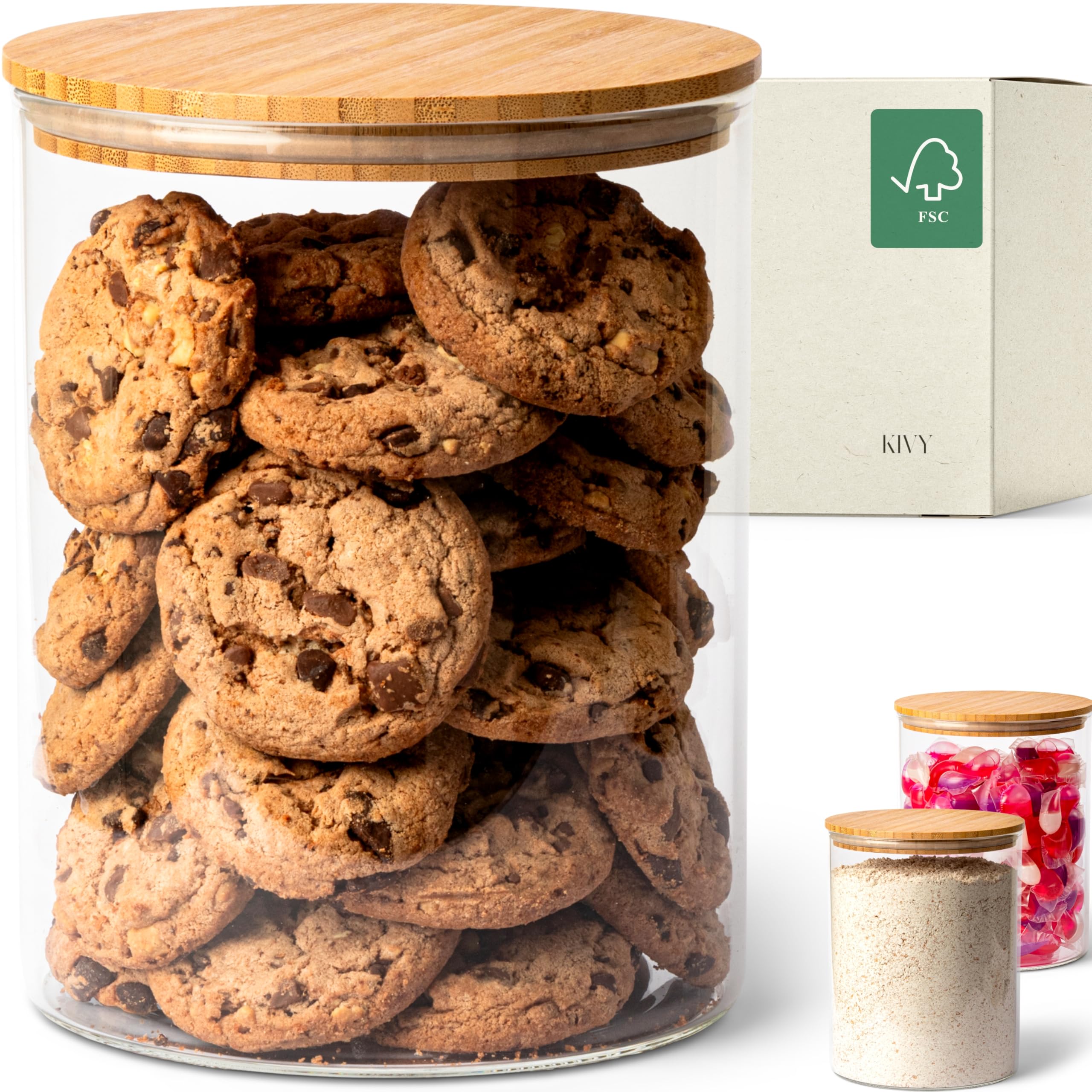 KIVY Large Storage Jar Airtight 3L - For Flour, Biscuits, Sweets, Detergent Storage Glass - Flour Storage Jar - Container for Washing Powder Storage Box - Cookie Jar Glass